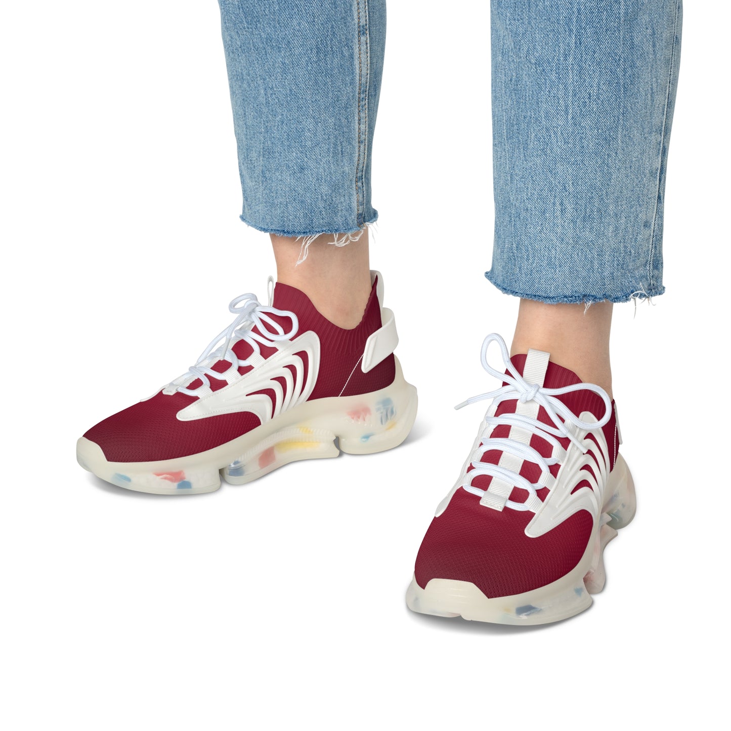 Women's Red Mesh Sneakers with Colorful Sole