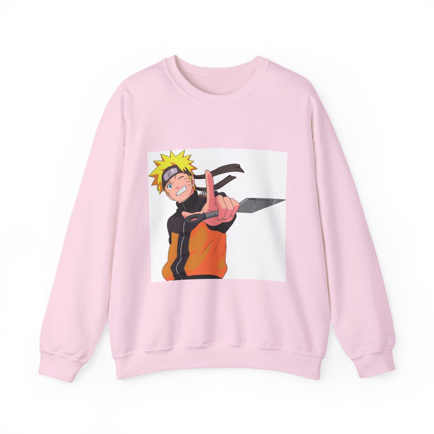 Pink sweatshirt with an anime character holding a knife on a white background