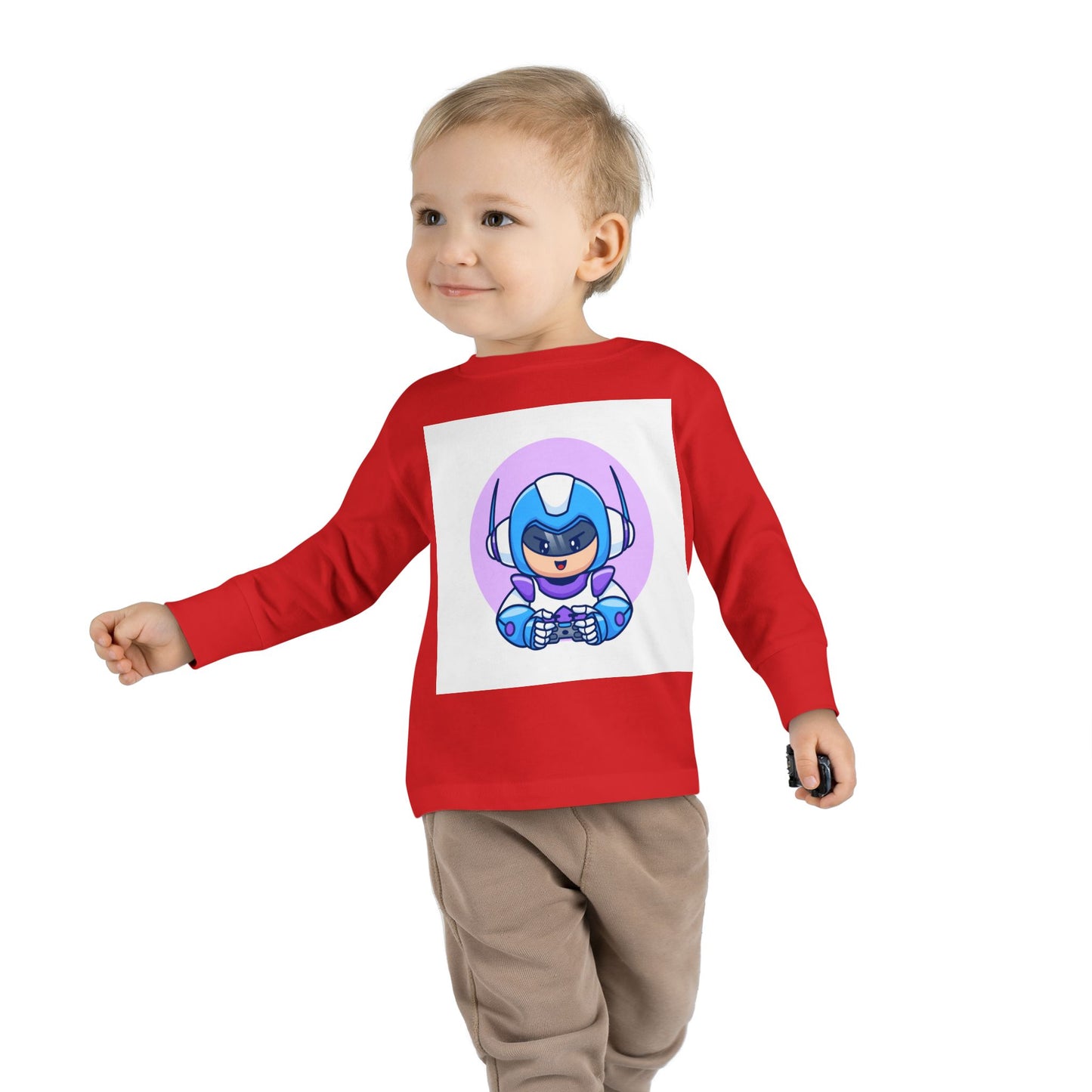 Blue Cyber Gamer Kids Tee Cartoon Robot Player Shirt