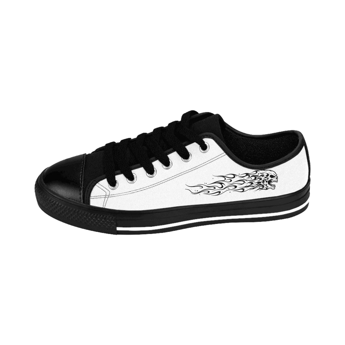 unisex Flame Graphic Sneakers – Black and White Streetwear Shoes