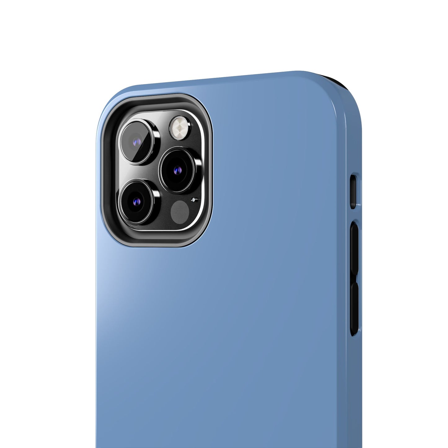 Blue phone case with camera module on a white background