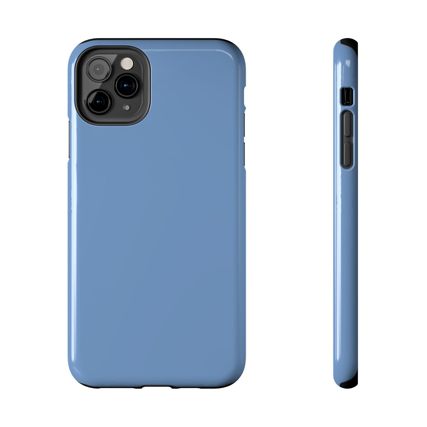 Blue phone case shown from front and side on a white background