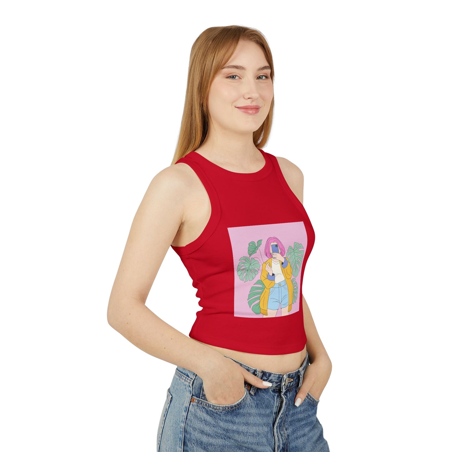 Chic Women's Crop Tank Top with Tropical Vibes, Summer Fashion, Beachwear, Casual Outing, Gift for Her