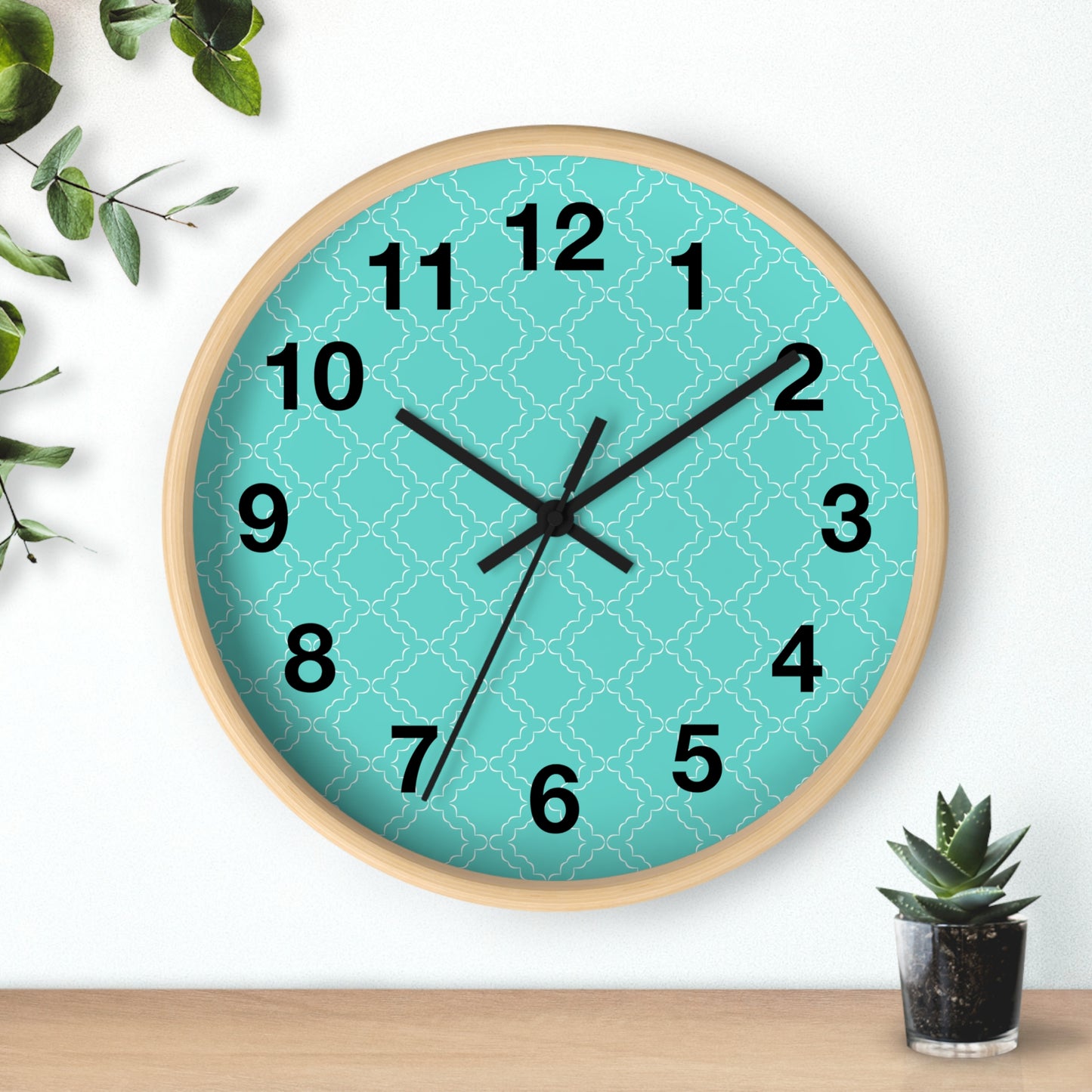 Wall Clock with Turquoise Face and Black Frame