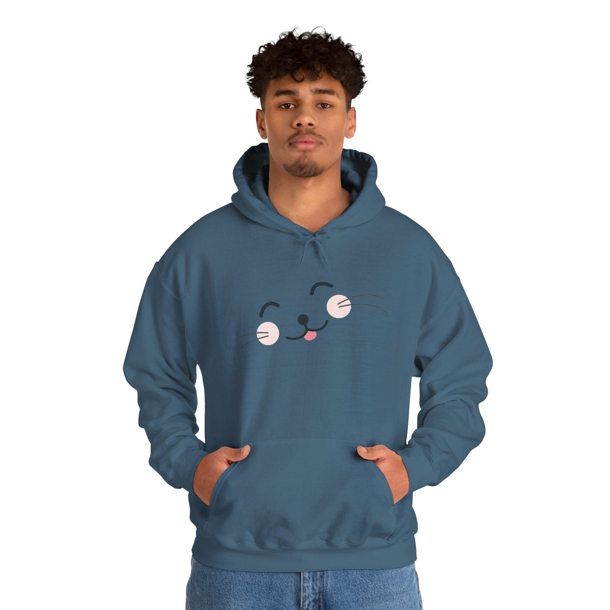 Pink Cozy Unisex Hoodie with Adorable Face Print