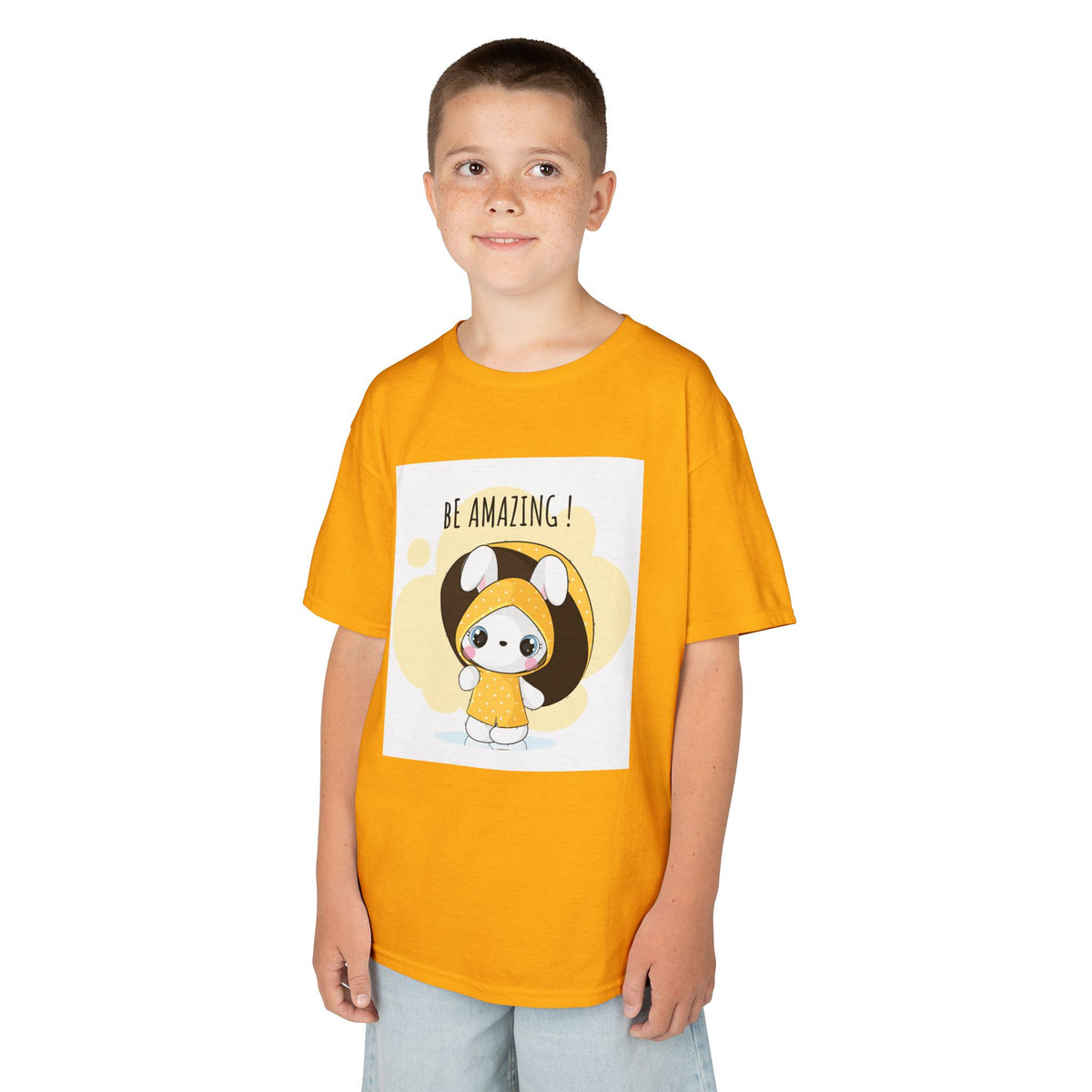 Yellow Kids Heavy Cotton t-shirt with a Cartoon Character