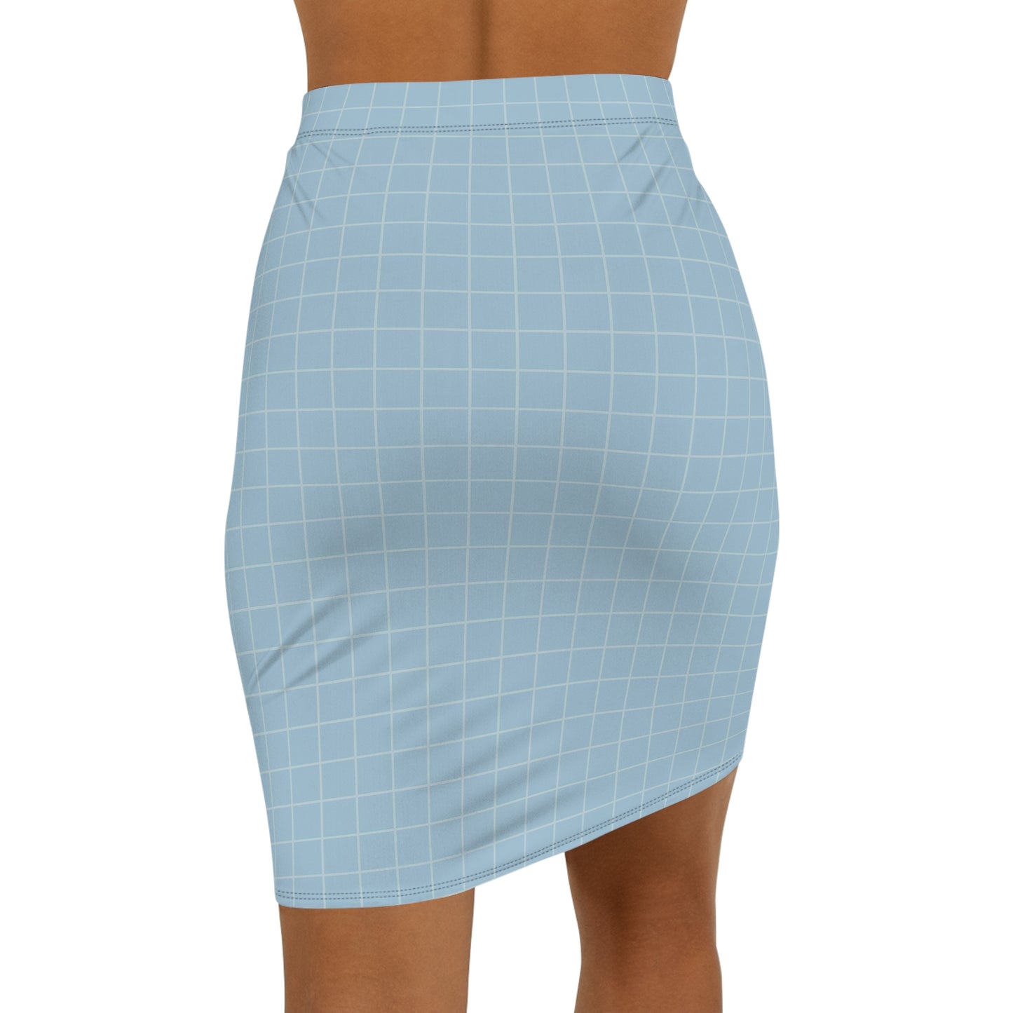 Light blue grid-patterned skirt on a white background