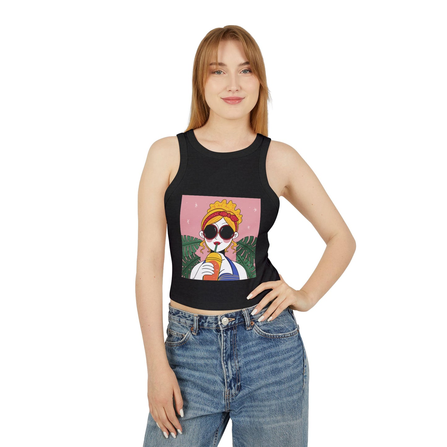 Women’s Chic Racer Tank Top – Casual Summer Crop Top