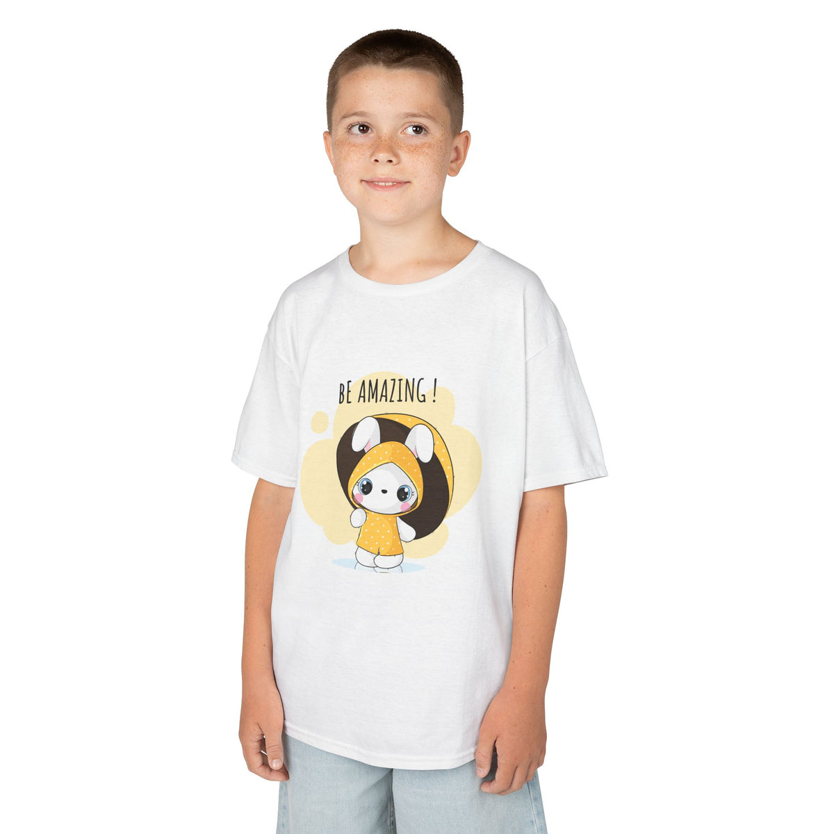 Yellow Kids Heavy Cotton t-shirt with a Cartoon Character
