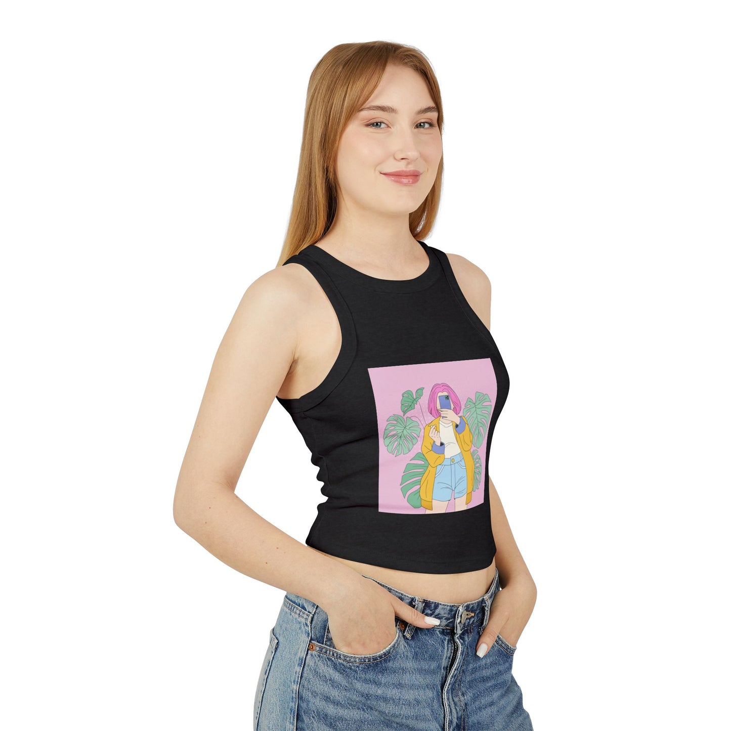 Chic Women's Crop Tank Top with Tropical Vibes, Summer Fashion, Beachwear, Casual Outing, Gift for Her