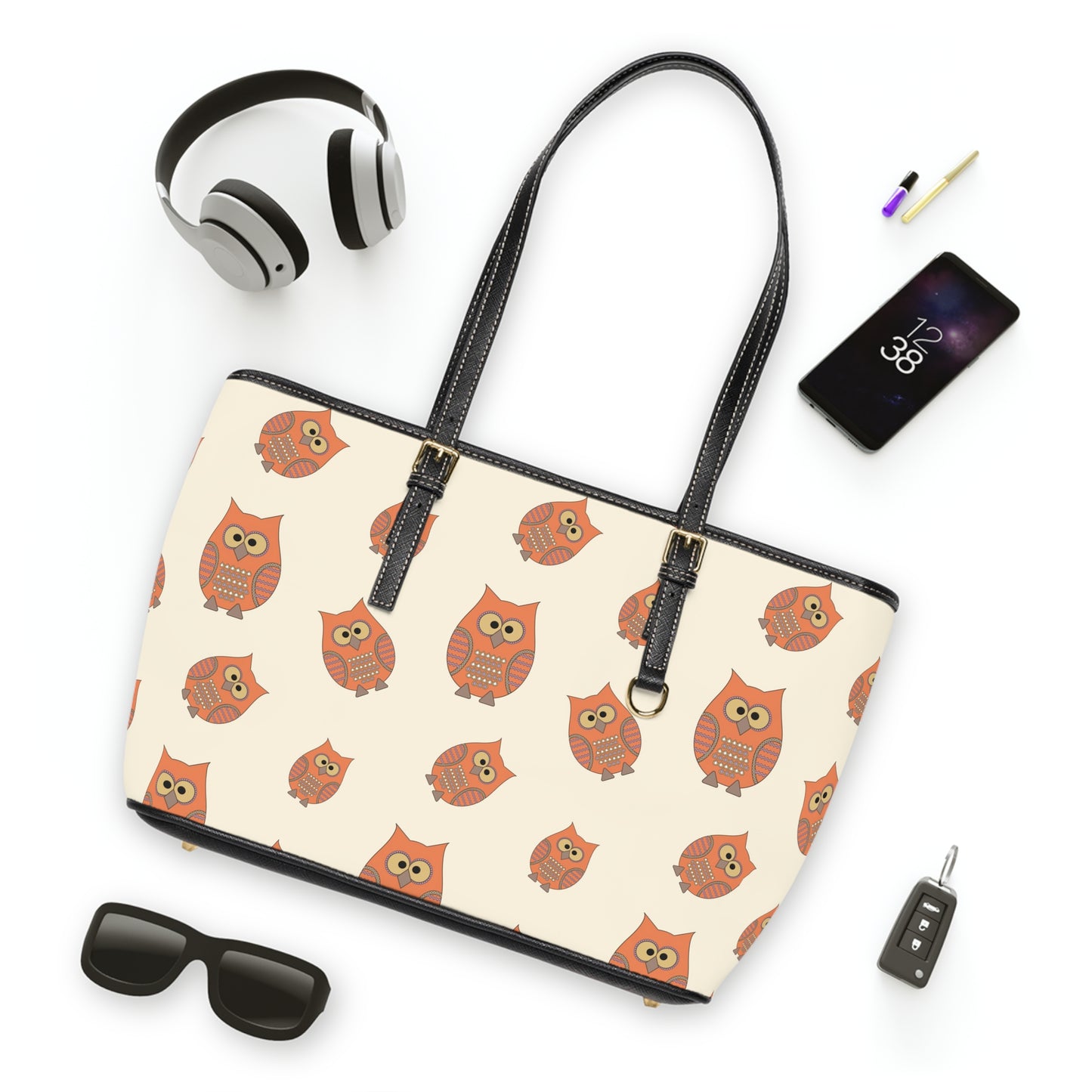 Playful Owl Pattern Large Handbag