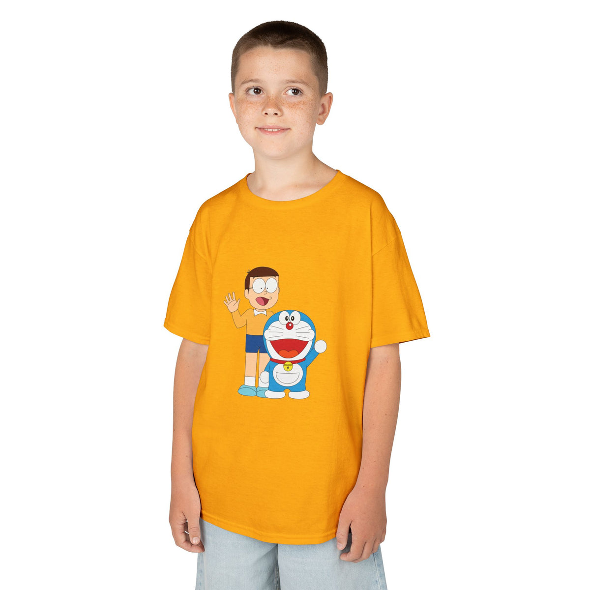 Kids Heavy Cotton Teal T-Shirt with a Graphic Design