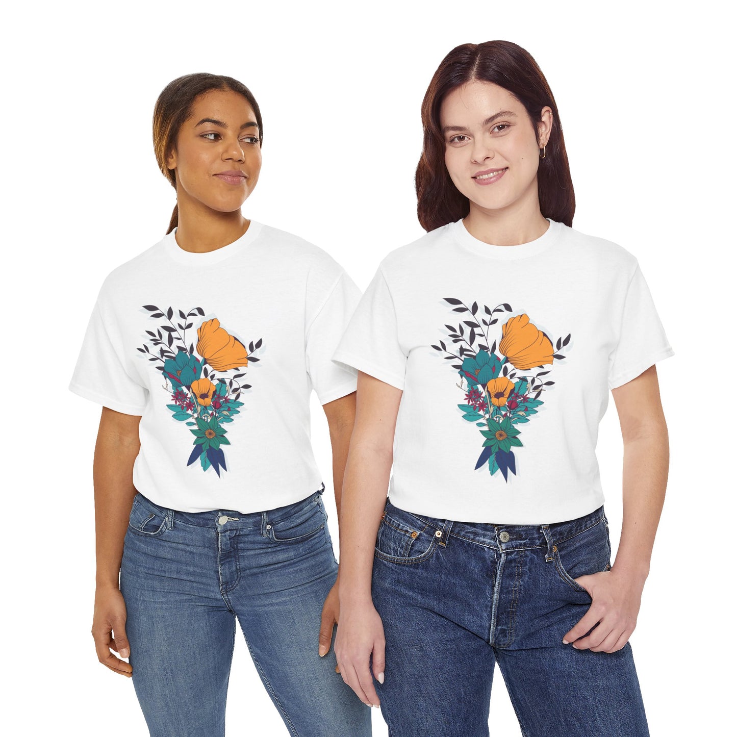 Women’s Heavy Cotton Graphic Tee Stylish Flower Print