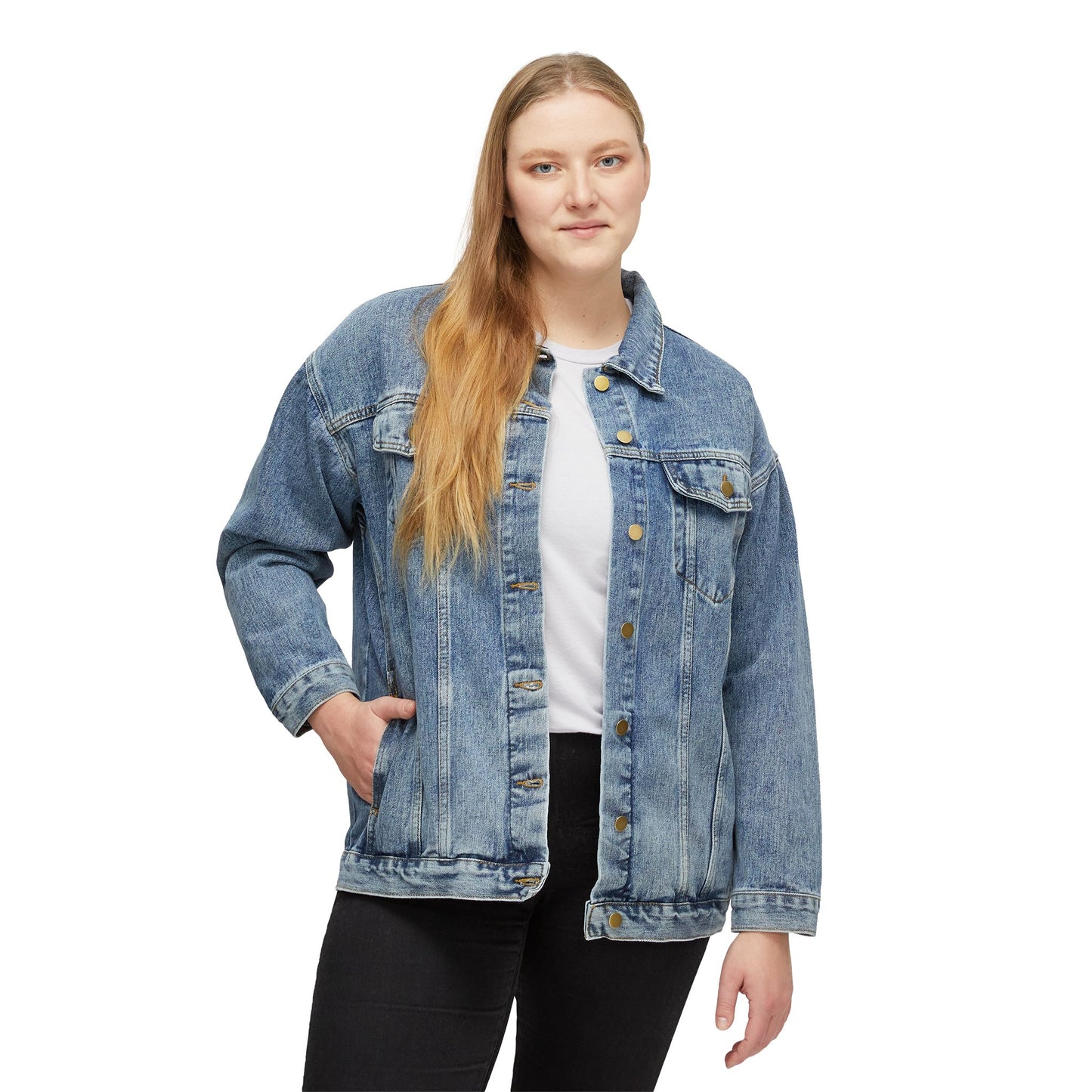 Stitch Women’s Oversized Denim Jacket for Casual Street Style
