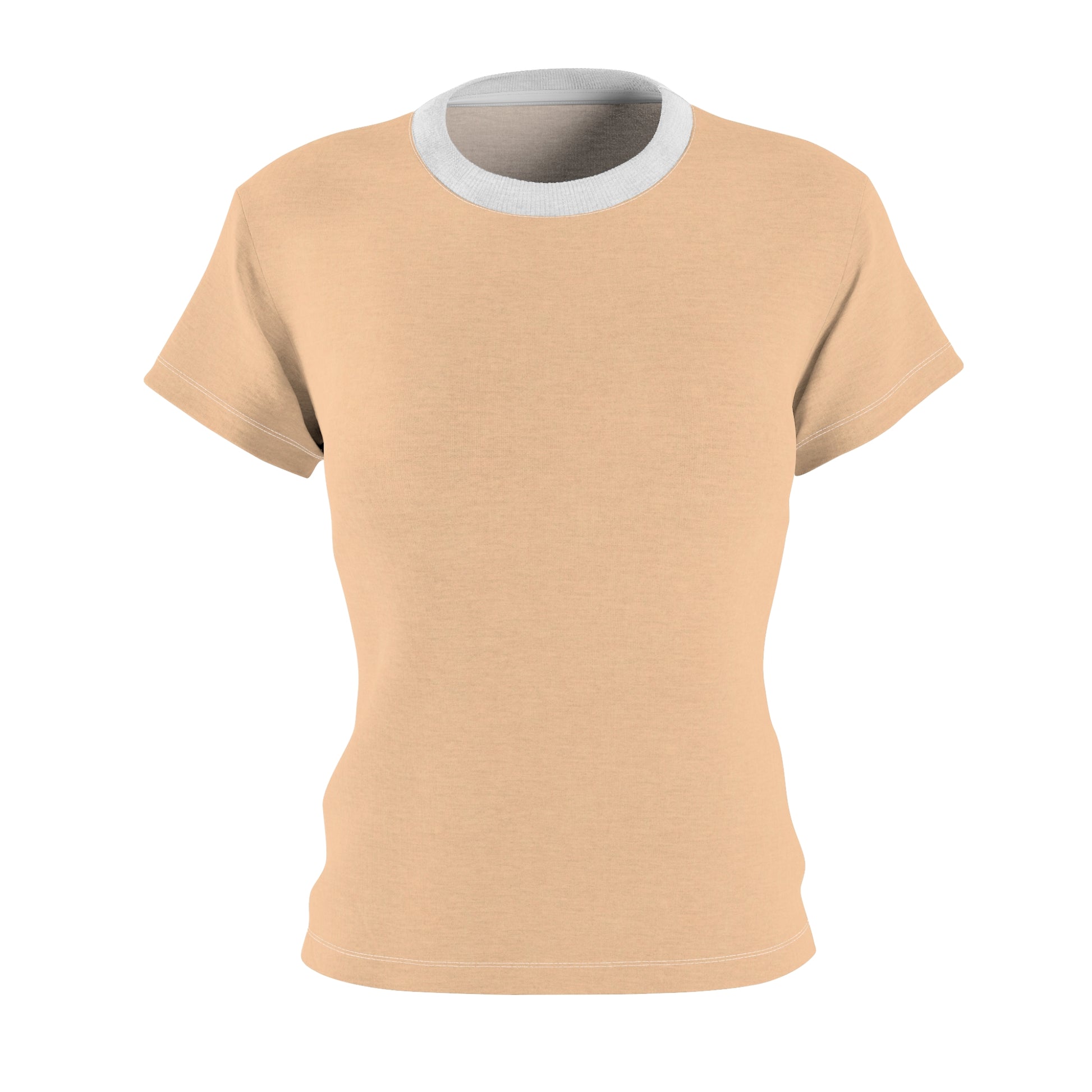 Beige t-shirt with a white collar on a white background