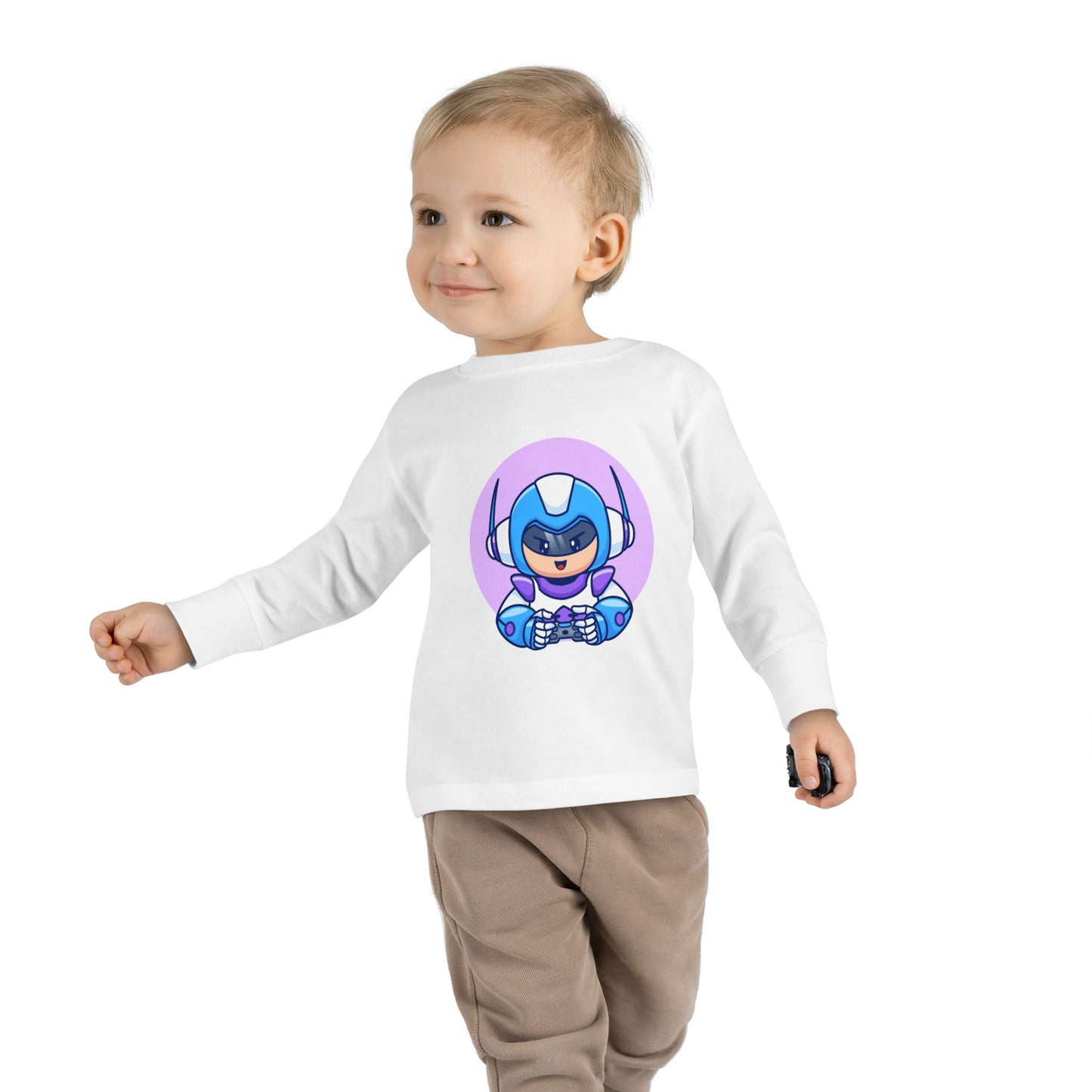 Blue Cyber Gamer Kids Tee Cartoon Robot Player Shirt