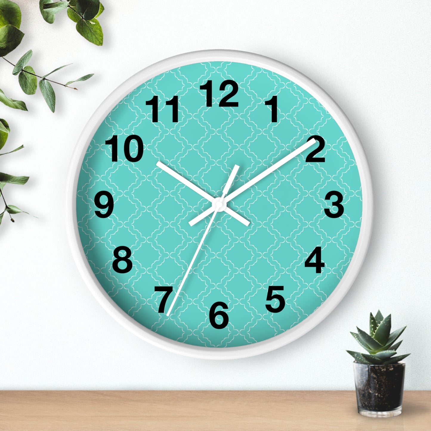 Wall Clock with Turquoise Face and Black Frame