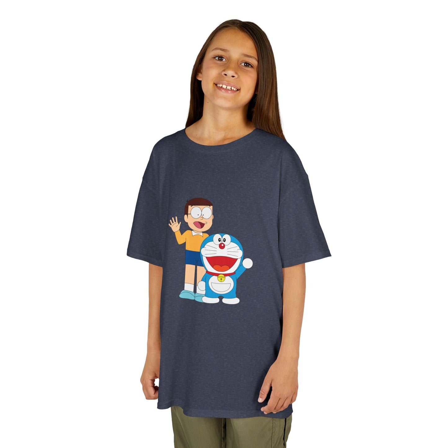 Kids Heavy Cotton Teal T-Shirt with a Graphic Design