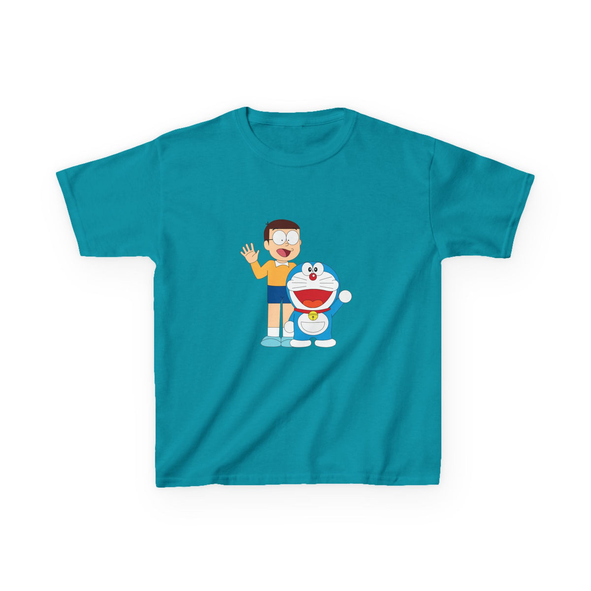 Kids Heavy Cotton Teal T-Shirt with a Graphic Design