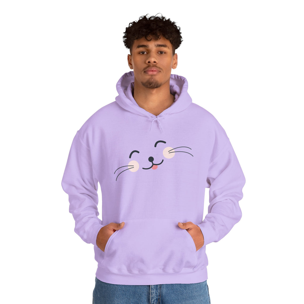 Pink Cozy Unisex Hoodie with Adorable Face Print