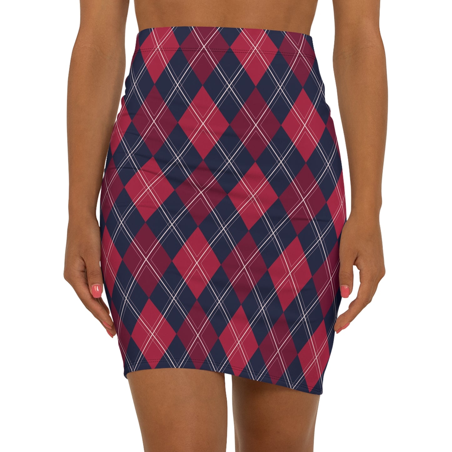 Red Blue Patterned  Pencil Skirt for Women