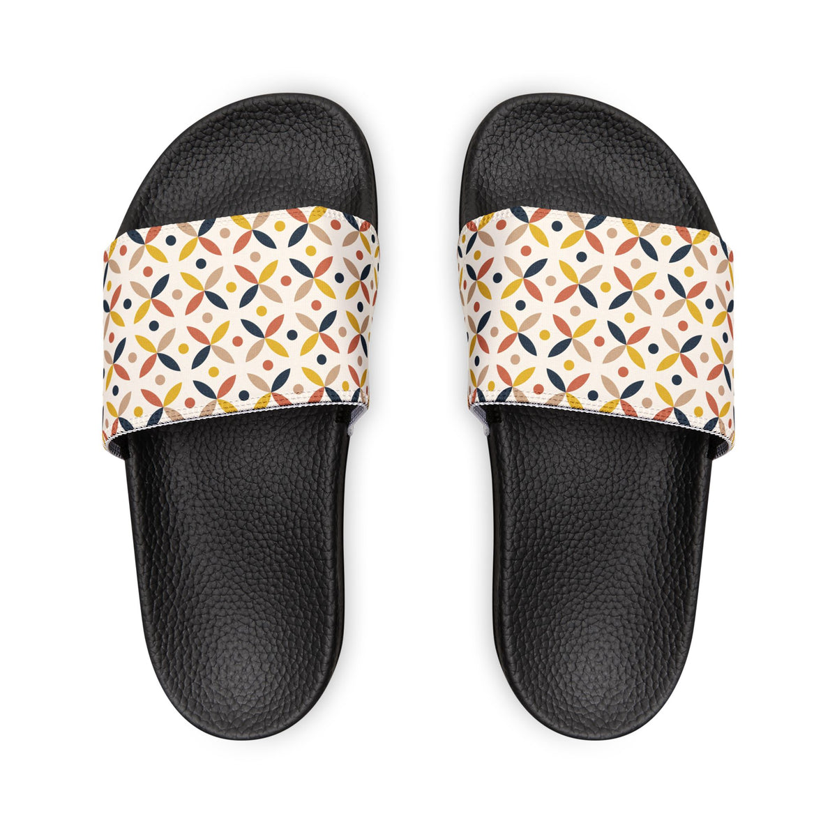 Women's Retro Geometric Print Slide Sandals with Cushioned Black Sole